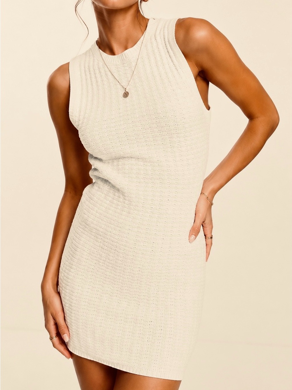 Pretty Lavish NWOT Ivory Textured Knit Sleeveless Mini Dress M